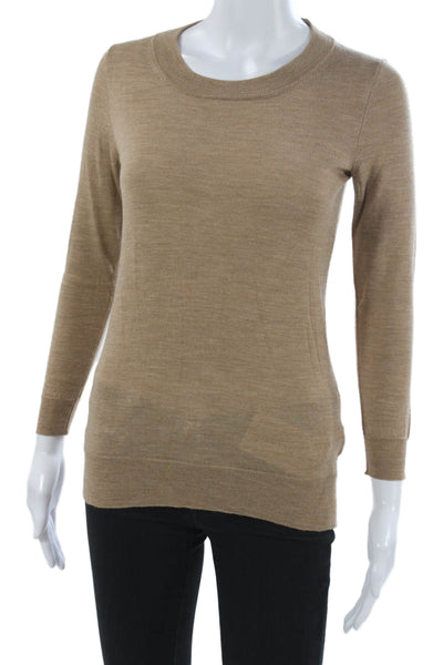 J Crew Unisex Tan Merino Wool Crewneck Pullover Sweater Size XS