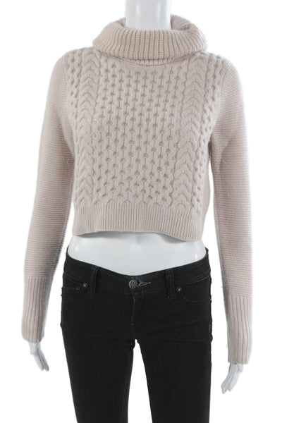 Club Monaco Women Turtleneck Pullover Sweater Beige Lambswool Angora Size S