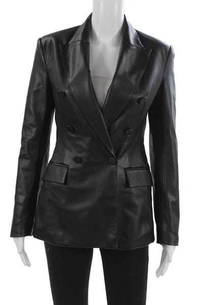 Zara Women Biker Blazer Black Collared Long Sleeve Button Polyurethane Size XS