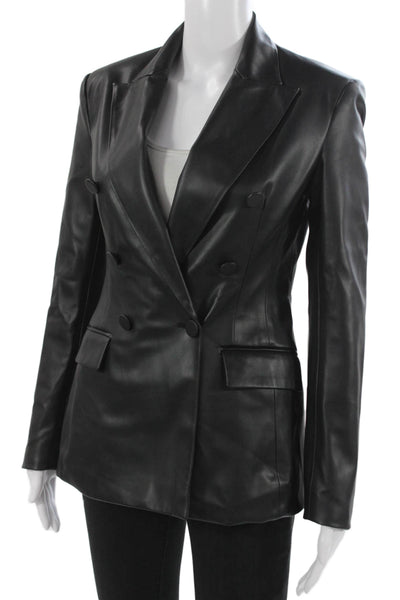 Zara Women Biker Blazer Black Collared Long Sleeve Button Polyurethane Size XS