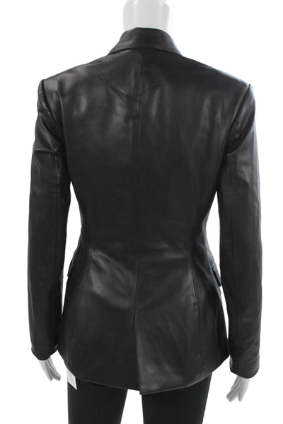 Zara Women Biker Blazer Black Collared Long Sleeve Button Polyurethane Size XS