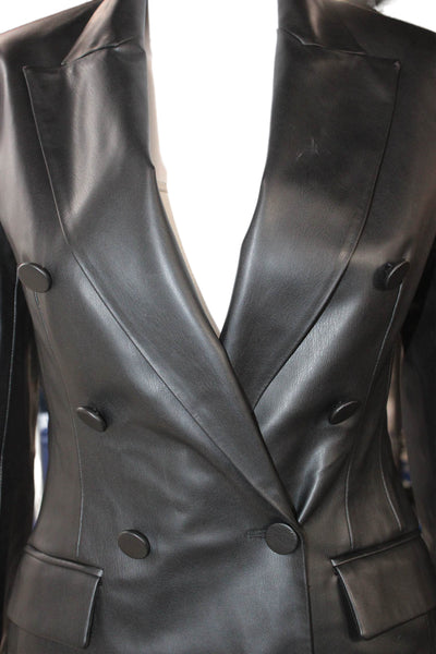 Zara Women Biker Blazer Black Collared Long Sleeve Button Polyurethane Size XS