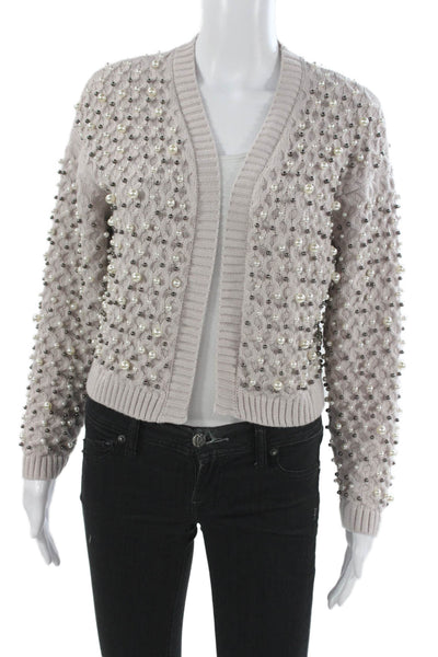 Zara Women Beige V-Neck Long Sleeve Cardigan Acrylic Size S