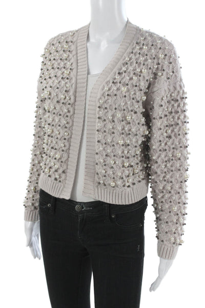Zara Women Beige V-Neck Long Sleeve Cardigan Acrylic Size S