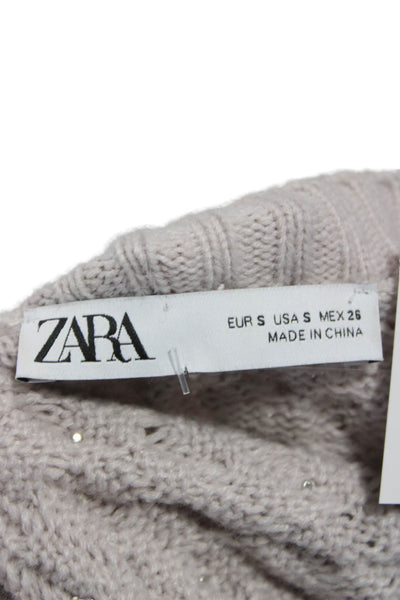 Zara Women Beige V-Neck Long Sleeve Cardigan Acrylic Size S
