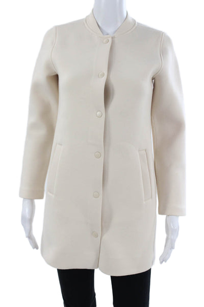 Club Monaco Women Beige Snap Coat Crew Neck Long Sleeve Size XS Petite