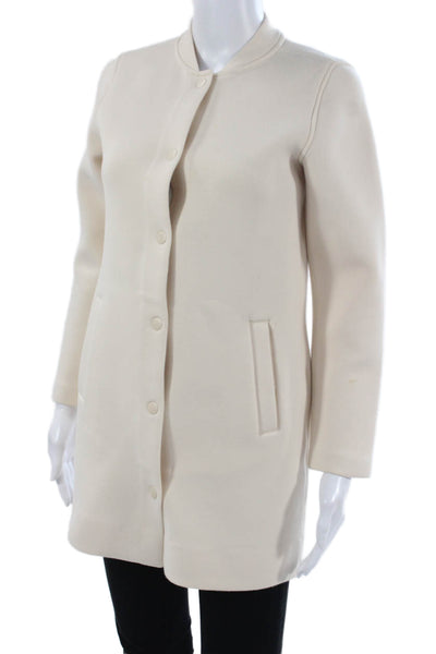 Club Monaco Women Beige Snap Coat Crew Neck Long Sleeve Size XS Petite