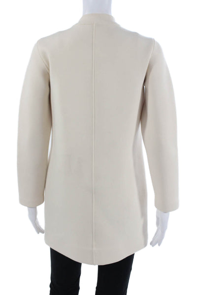 Club Monaco Women Beige Snap Coat Crew Neck Long Sleeve Size XS Petite
