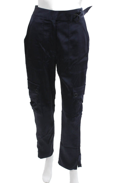 Jonathan Simkhai Women Cargo Pants Dark Blue Polyester Buckle Inseam 28 Size 2