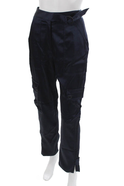 Jonathan Simkhai Women Cargo Pants Dark Blue Polyester Buckle Inseam 28 Size 2