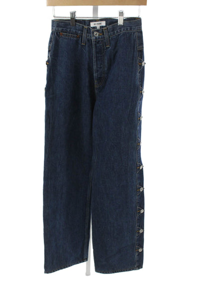 Re/Done Women Wide Leg Dark Blue High Rise 100% Cotton Jeans Size 24