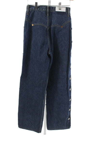 Re/Done Women Wide Leg Dark Blue High Rise 100% Cotton Jeans Size 24