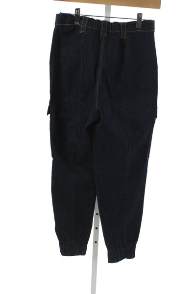 Cinq à Sept Unisex Cargo Jogger Pants Dark Blue High Rise Button Size 28