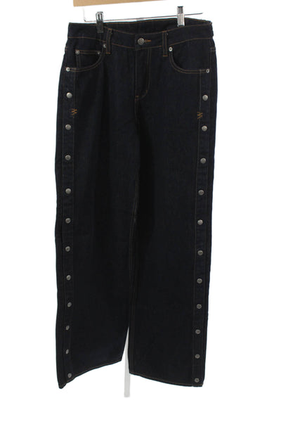 Ksubi Unisex Wide-Leg Dark Blue Jeans High Rise 100% Cotton Button Size 25