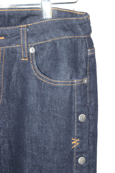 Ksubi Unisex Wide-Leg Dark Blue Jeans High Rise 100% Cotton Button Size 25