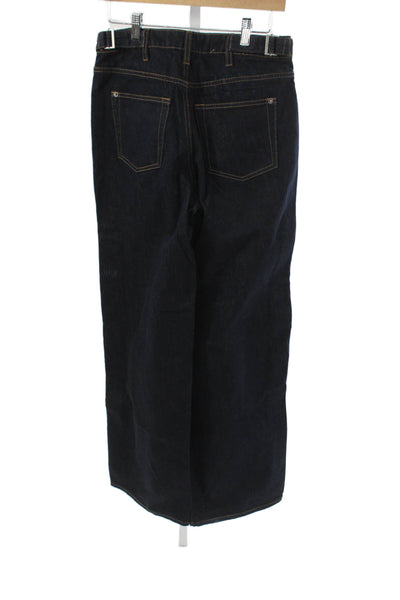 Ksubi Unisex Wide-Leg Dark Blue Jeans High Rise 100% Cotton Button Size 25