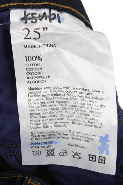 Ksubi Unisex Wide-Leg Dark Blue Jeans High Rise 100% Cotton Button Size 25