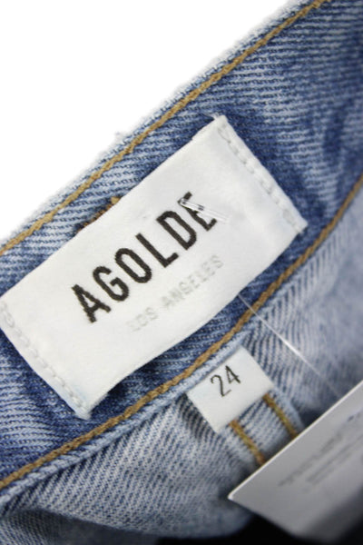 Agolde Womens Ankle Cropped Jeans Light Blue High Rise Button Size 24