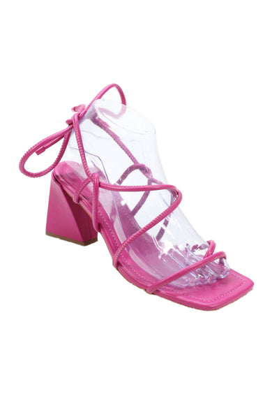 Schutz Women's Square Toe Ankle Wrap Block Heel Sandals Pink Size 7.5