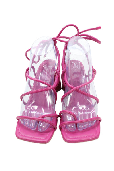 Schutz Women's Square Toe Ankle Wrap Block Heel Sandals Pink Size 7.5