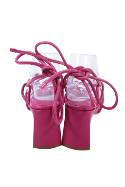 Schutz Women's Square Toe Ankle Wrap Block Heel Sandals Pink Size 7.5