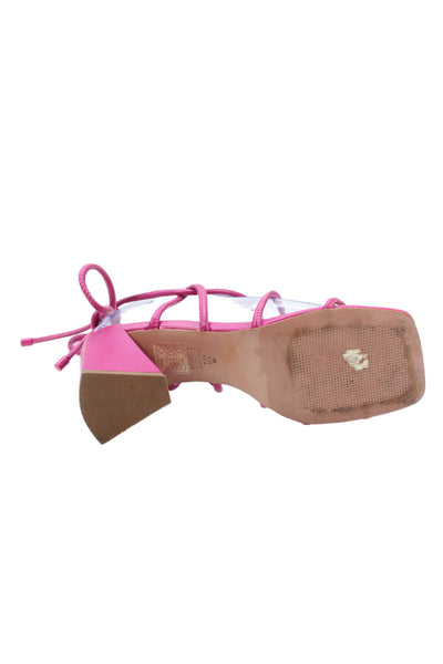 Schutz Women's Square Toe Ankle Wrap Block Heel Sandals Pink Size 7.5