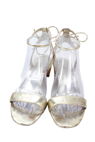 Loeffler Randall Women's Open Toe Ankle Wrap Metallic Sandals Gold Size 7.5