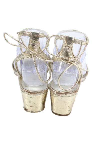 Loeffler Randall Women's Open Toe Ankle Wrap Metallic Sandals Gold Size 7.5