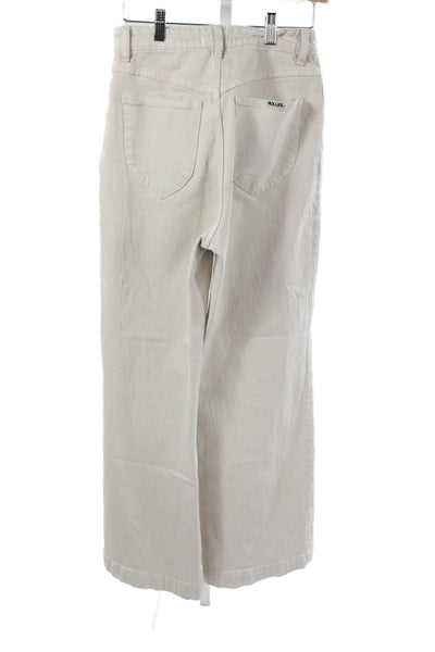 Rollas Women High Waist Jeans Beige 90s Button Cotton Pants Juniors Size 27