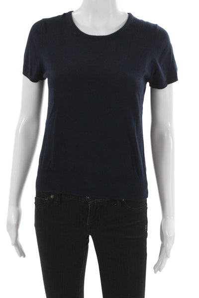 Demylee Women Basic Wool Crew Neck Short Sleeve T-Shirt Dark Blue Size S