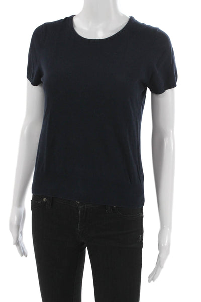 Demylee Women Basic Wool Crew Neck Short Sleeve T-Shirt Dark Blue Size S