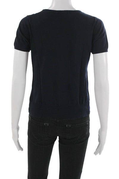Demylee Women Basic Wool Crew Neck Short Sleeve T-Shirt Dark Blue Size S