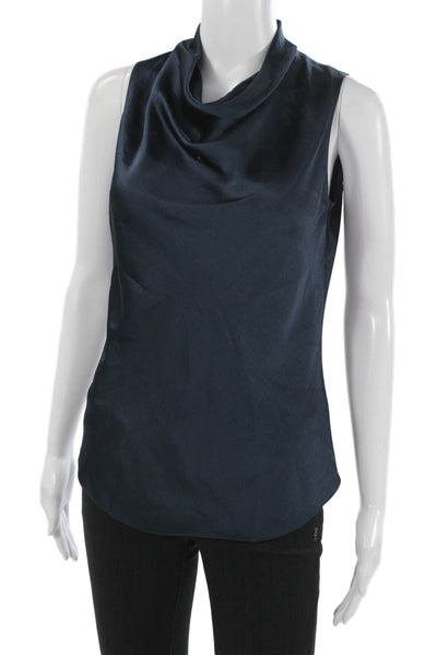 Theory Women Sleeveless Mock Neck Blouse Dark Blue Polyester Size PP