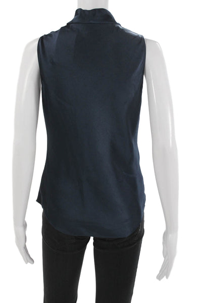 Theory Women Sleeveless Mock Neck Blouse Dark Blue Polyester Size PP