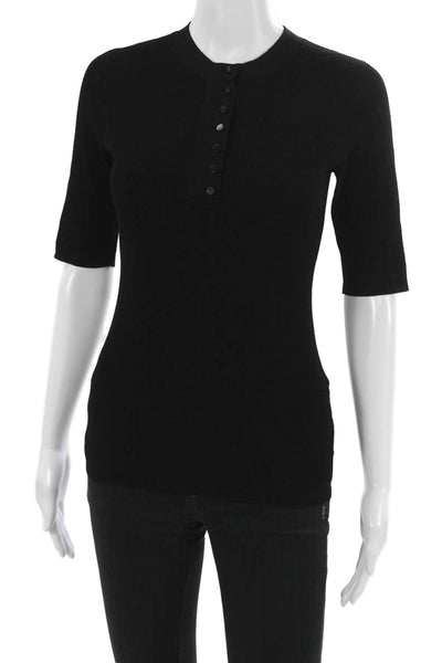 Theory Womens Basic Cotton Crew Neck Short Sleeve Top Black Size S