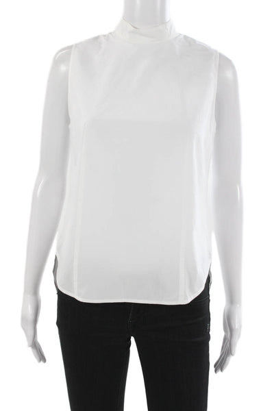 Frame Womens Basic Sleeveless Button Up Mock Neck Cotton Top White Size XS