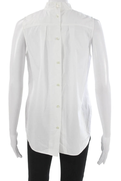 Frame Womens Basic Sleeveless Button Up Mock Neck Cotton Top White Size XS