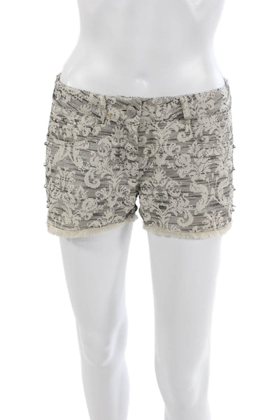 The Kooples Unisex Floral Beige Designer Polyester Shorts Size 36