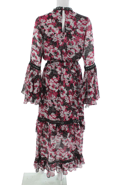 Misa Women Maxi Floral Silk High Neck Long Sleeve Bohemian Dress Size S