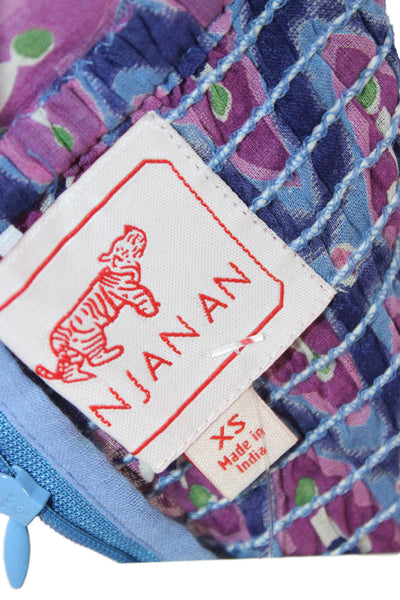 Banjanan Women Maxi Sundress Blue Square Neck Cotton Short Sleeve Size XS