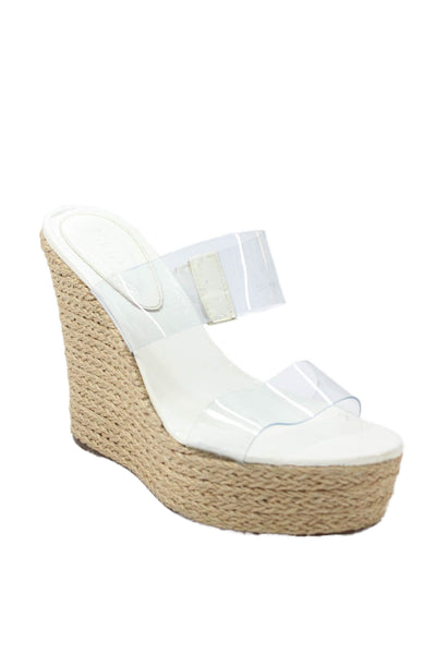 Schutz Womens Espadrille High Heels Wedge Platform Shoes Clear White Size 8.5B