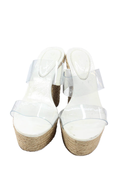 Schutz Womens Espadrille High Heels Wedge Platform Shoes Clear White Size 8.5B
