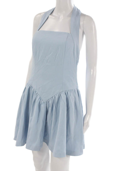 Vici Women Fit & Flare Mini Dress Light Blue Square Neck Sleeveless Size M