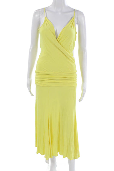 BCBGMAXAZRIA Womens Wrap Maxi Dress Yellow VNeck Sleeveless Spandex Size M