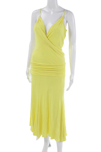BCBGMAXAZRIA Womens Wrap Maxi Dress Yellow VNeck Sleeveless Spandex Size M