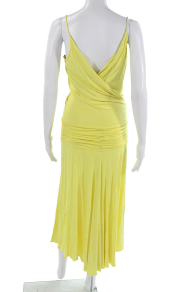BCBGMAXAZRIA Womens Wrap Maxi Dress Yellow VNeck Sleeveless Spandex Size M