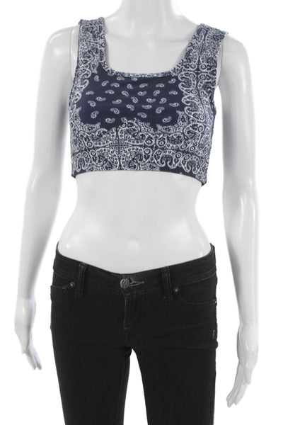 Year Of Ours Womens Paisley Print Scoop Neck Sports Bra Blue Size S