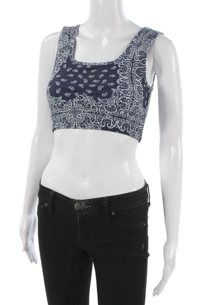 Year Of Ours Womens Paisley Print Scoop Neck Sports Bra Blue Size S