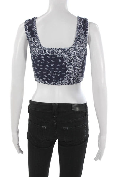 Year Of Ours Womens Paisley Print Scoop Neck Sports Bra Blue Size S