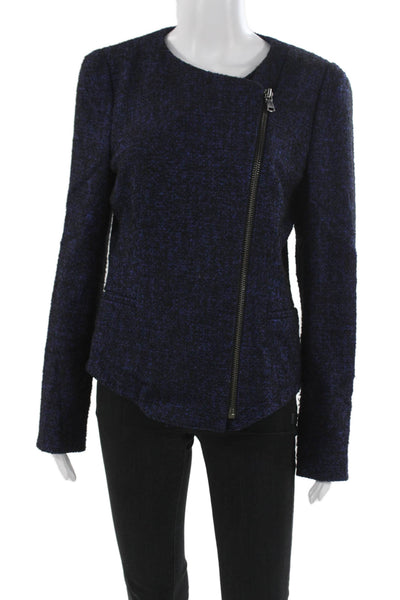 Hugo Hugo Boss Womens Dark Blue Biker Jacket Zip Long Sleeve Size 38